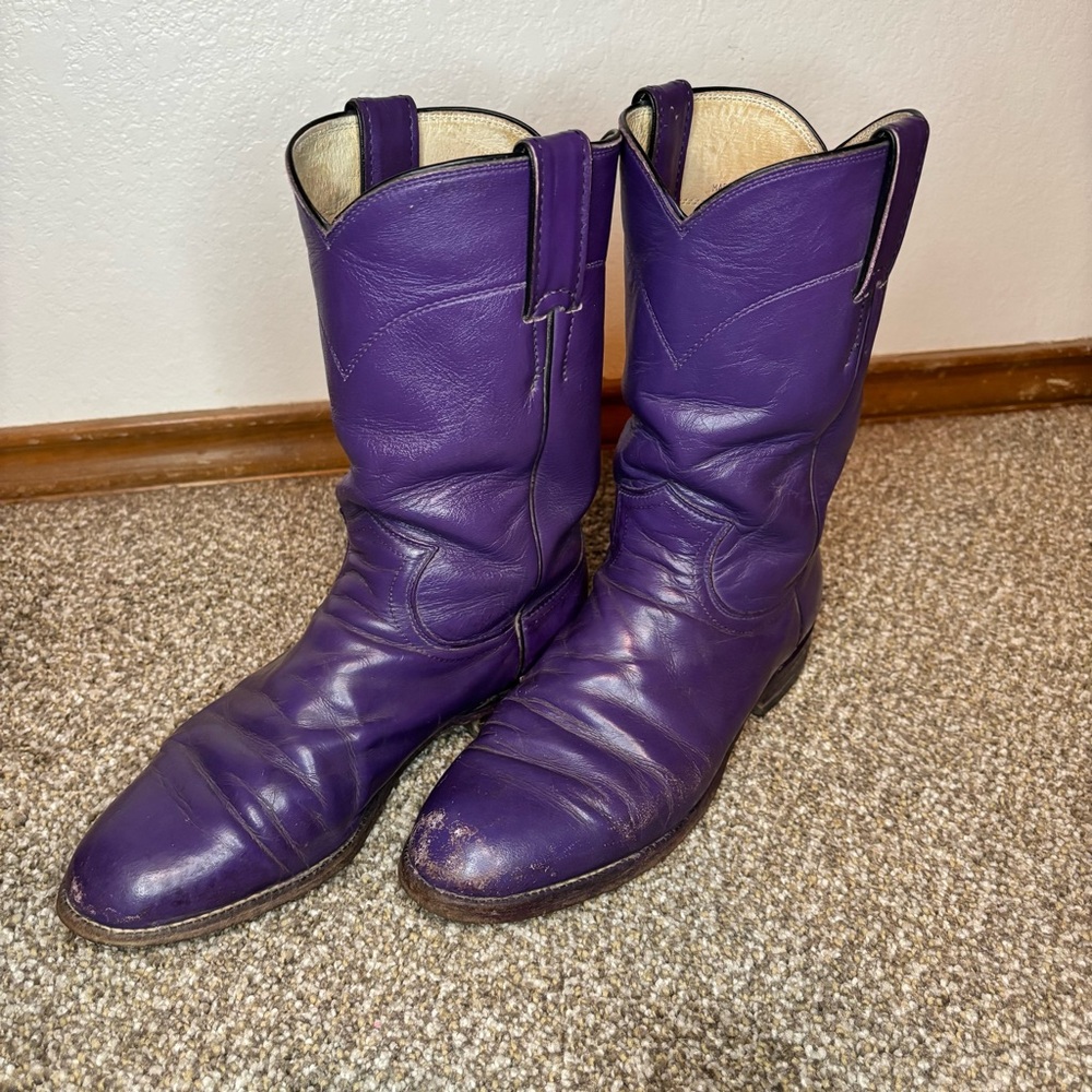 Purple Leather Justin Cowboy Boots Size 6C